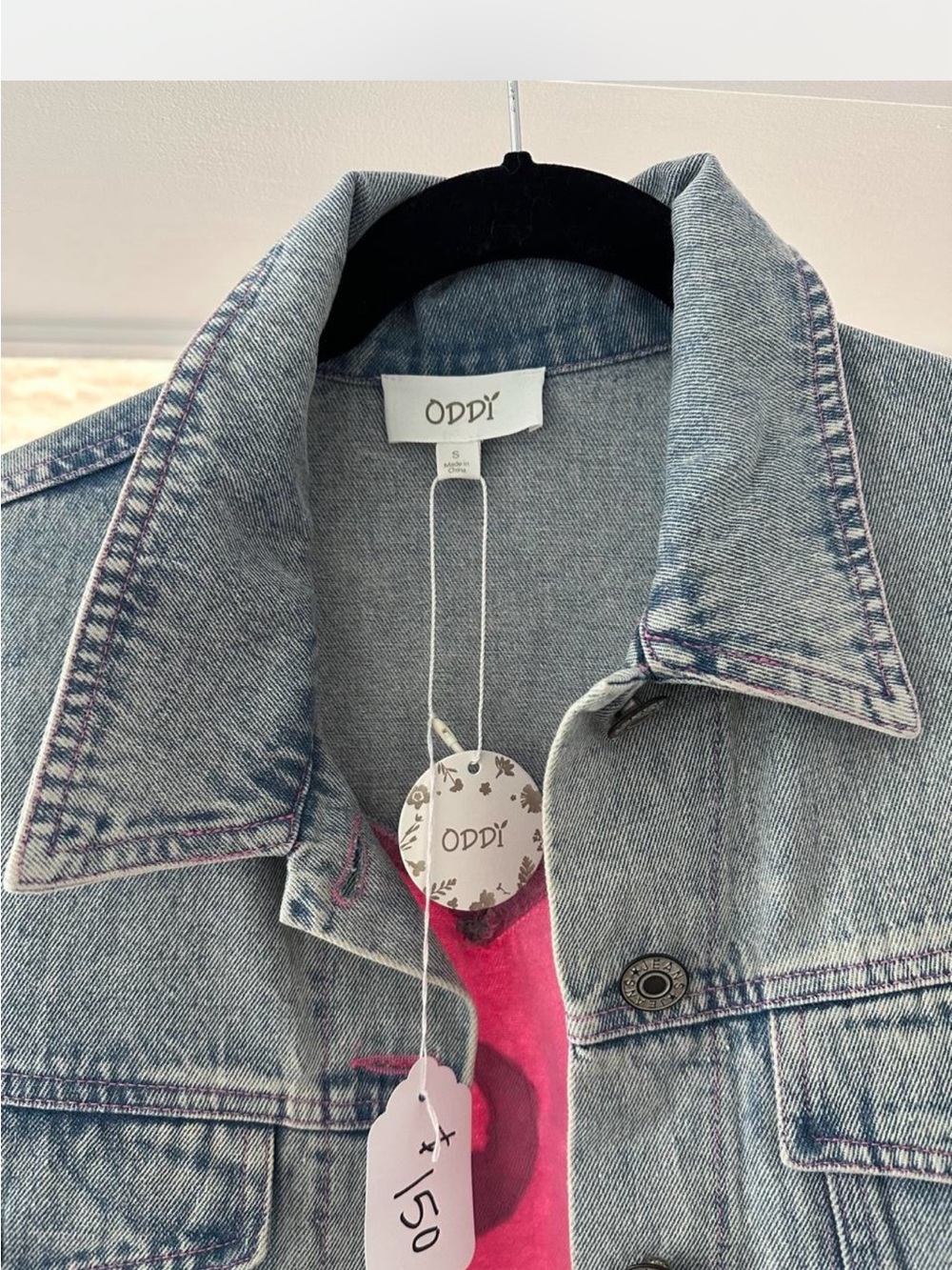 BNWT Boutique custom upcycled denim jacket pink heart empowerment patch Medium - Picture 3 of 8